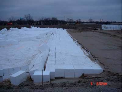 Ballasted edge of geofoam foundation