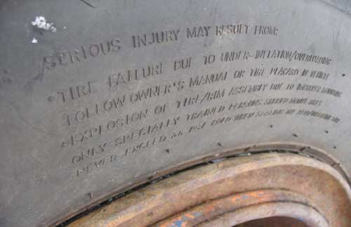 warning on the side of tire