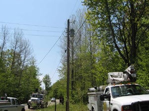 Location of bucket truck near guy wire, looking south