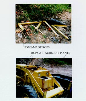 two images showing the  homemade ROPS and attachment points