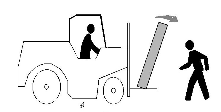 illustration of crate of glass falling from forklift truck