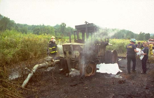 photo of the tractor after the fire was extinguished