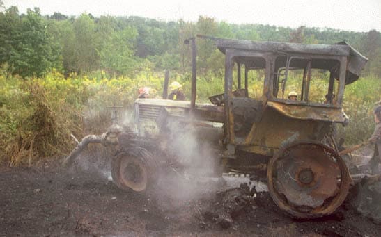 photo of the burnt tractor
