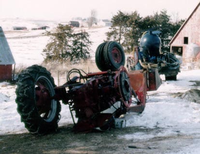 photo of the overturned tractor