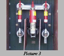 energized (hot) bayonet fuses inside live front transformer