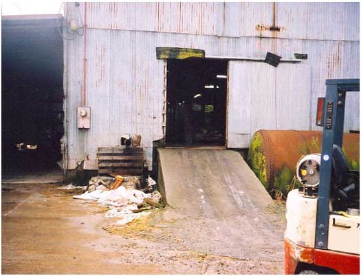 Close-up of the ramp to the warehouse.