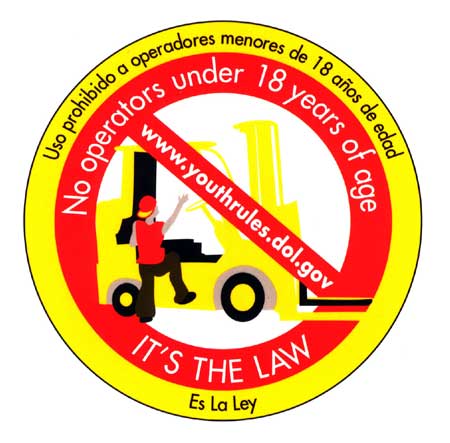 Sticker (NO OPERATORS UNDER 18 YEARS OF AGE. IT'S THE LAW.)