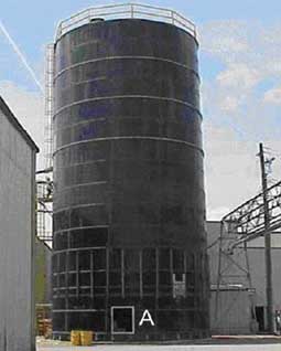 Silo in which fatality occurred. Door into the silo machinery room.