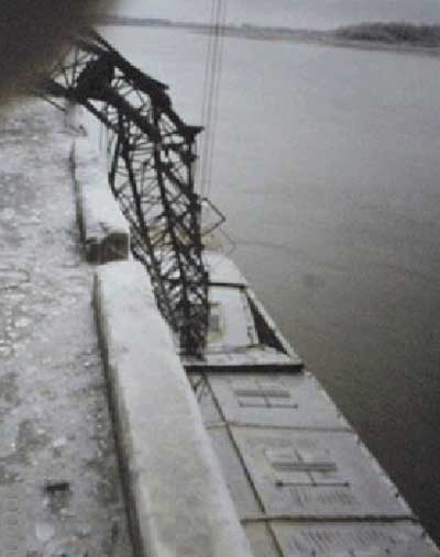 Collapsed Crane Boom on Barge.