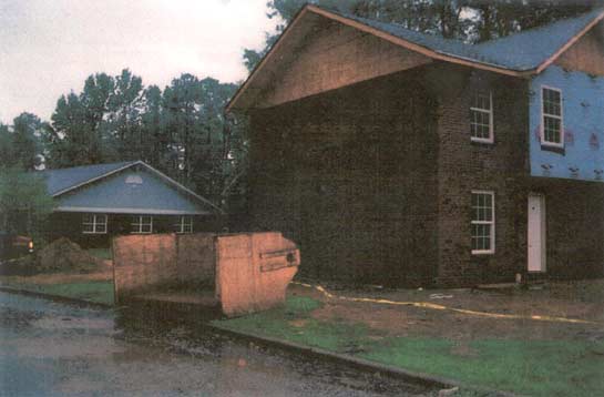 Wooden box used on the day of the incident to lift personnel. The box was moved before the photograph was taken.