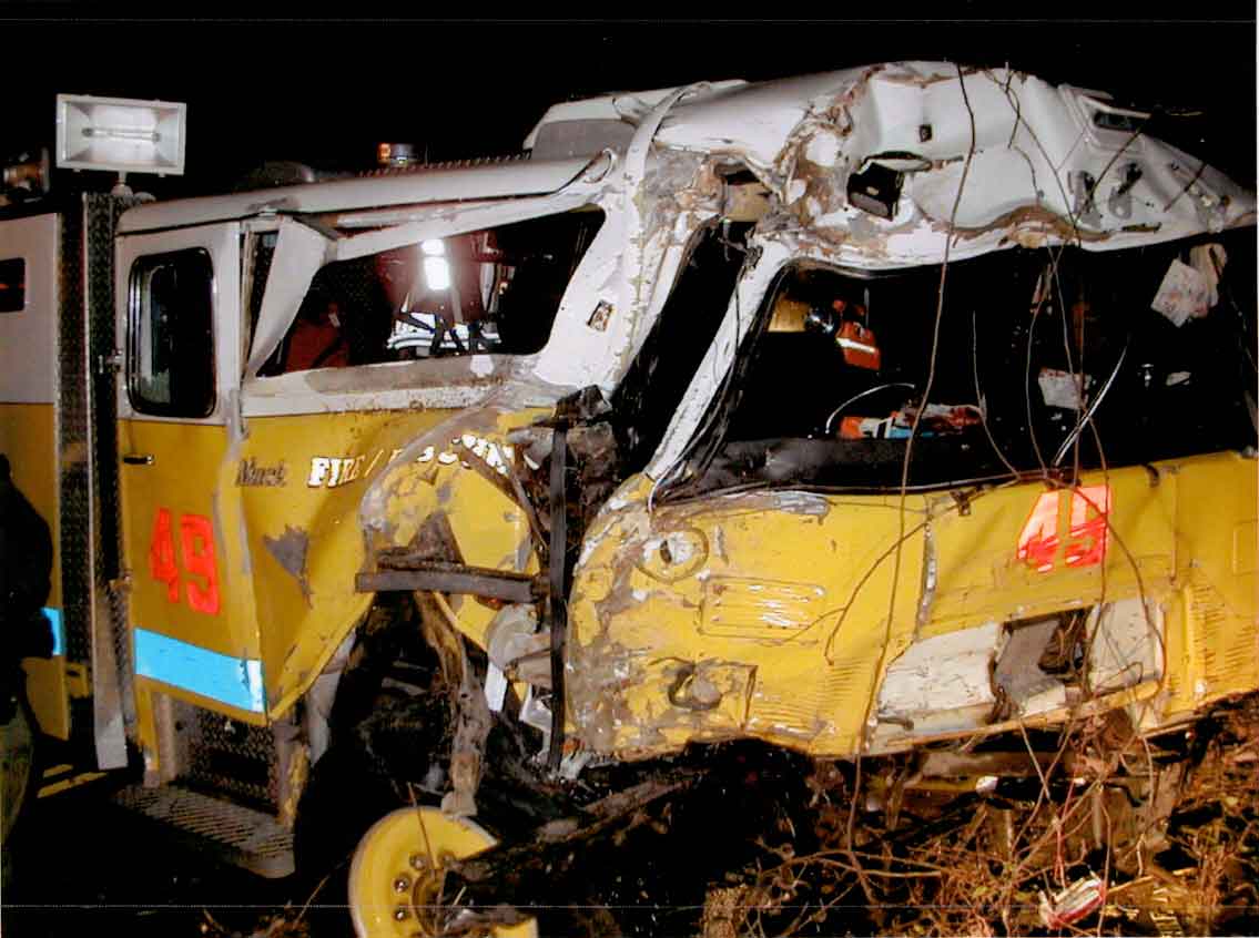 Front page photo.  Photograph of the rescue truck involved in this incident.  Photograph was taken of the front view of the recovered truck.