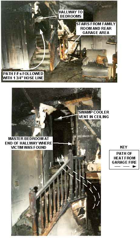 Figure: Two interior photos of the burned-out stairwell of the house.
