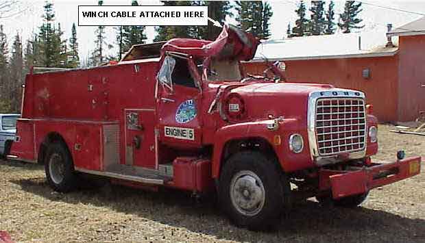 Photograph of the damaged fire engine involved in this incident.