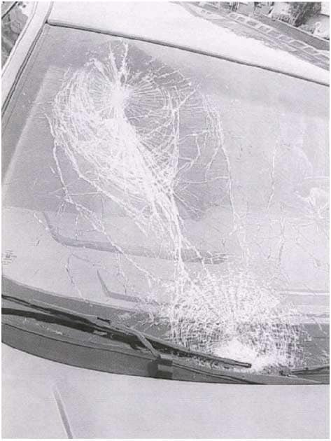 Photo 1. Windshield of  Vehicle Involved in the Incident