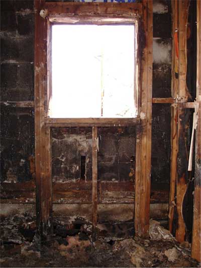 window from inside the burnt structure