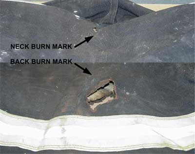 neck and back burn marks on bunker jacket