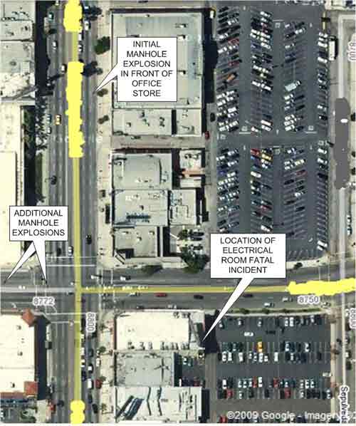 location of manhole explosions and victim location