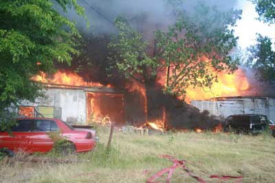 side view of structure when fully involved