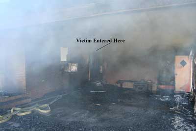 smoke covered area where the victim entered