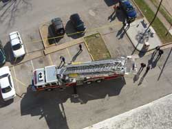 aerial view of aerial truck not square to building