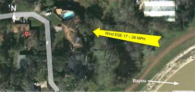 Bayou and wind direction from aerial view