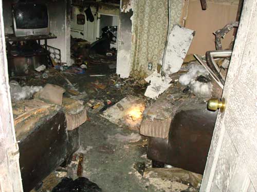 damage in living room