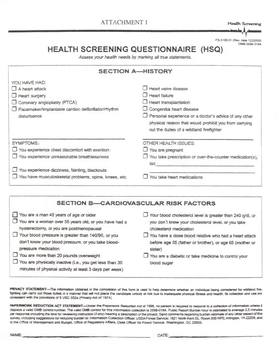 Health Screening Questionaire