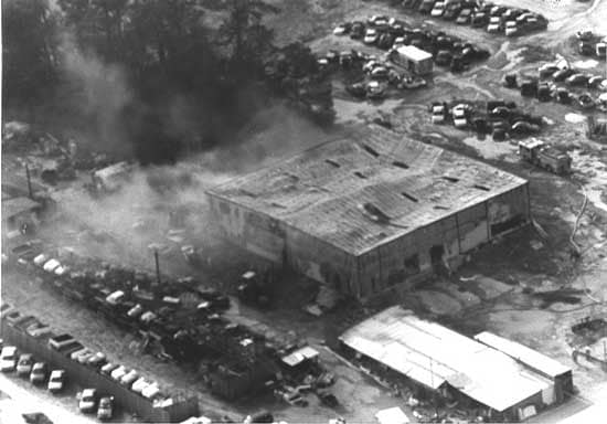 aerial view of the burning structure