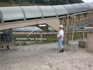 HASARD pipe antenna mounted under the conveyor