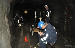 OMSHR researchers measure radio signal propagation in a coal mine.