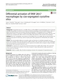 Cover image for Differential Activation of RAW 264.7 Macrophages by Size-Segregated Crystalline Silica