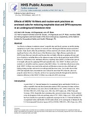 Cover page for Effects of MERV 16 Filters and Routine Work Practices on Enclosed Cabs for Reducing Respirable Dust and DPM Exposures in an Underground Limestone Mine