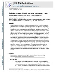 Cover page for Exploring the State of Health and Safety Management System Performance Measurement in Mining Organizations