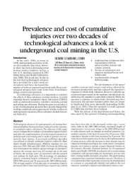 Image of publication Prevalence and Cost of Cumulative Injuries Over Two Decades of Technological Advances: A Look at Underground Coal Mining in the U.S.