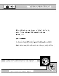 Image of publication Rock Mechanics Study of Shaft Stability and Pillar Mining, Homestake Mine, Lead, SD (In Three Parts): 3. Geomechanical Monitoring and Modeling Using UTAH3
