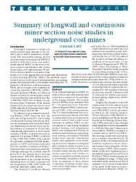 Image of publication Summary of Longwall and Continuous Miner Section Noise Studies in Underground Coal Mines