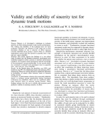 Image of publication Validity and Reliability of Sincerity Test for Dynamic Trunk Motions