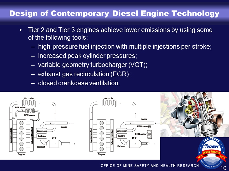 Slide showing the design of tier 2 and tier 3 diesel engines.