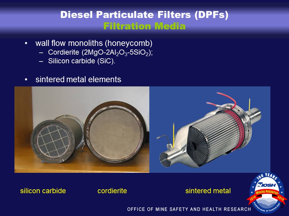 Slide of diesel particulate filters filtration media.