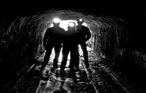 Black and white photo of coal miners