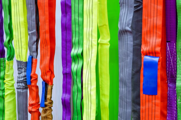 Image of manufactured multi-coloured nylon straps.