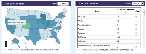 Case counts by state.