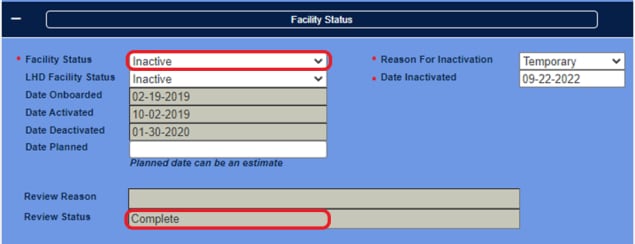 Facility Status Inactive, Planned, Not Planned