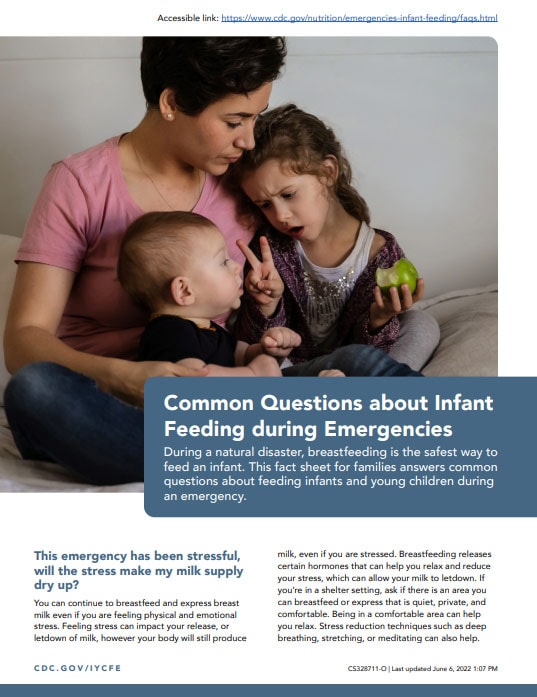 Common questions about infant feeding during emergencies