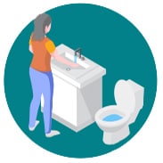 Step 1 and 2. The virus in poop is flushed down the toilet and travels through the sewage system.