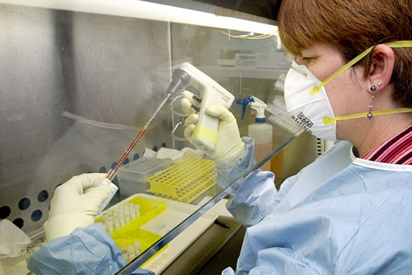 lab worker testing sample