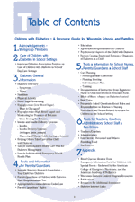 The 'Children with Diabetes, A Resource Guide for Wisconsin Schools and Families' Table of Contents 