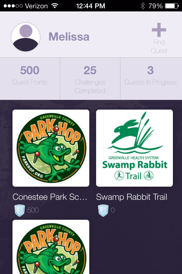 Screen shot of home screen, Park Hop mobile app, Greenville County, South Carolina, 2014. 