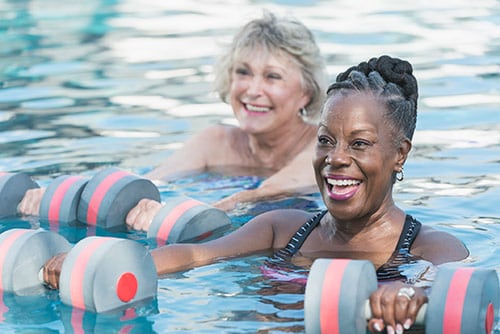 Senior women doing water aerobics