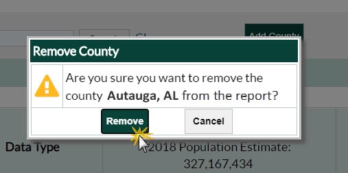 Click Remove when the Remove County dialogue box appears